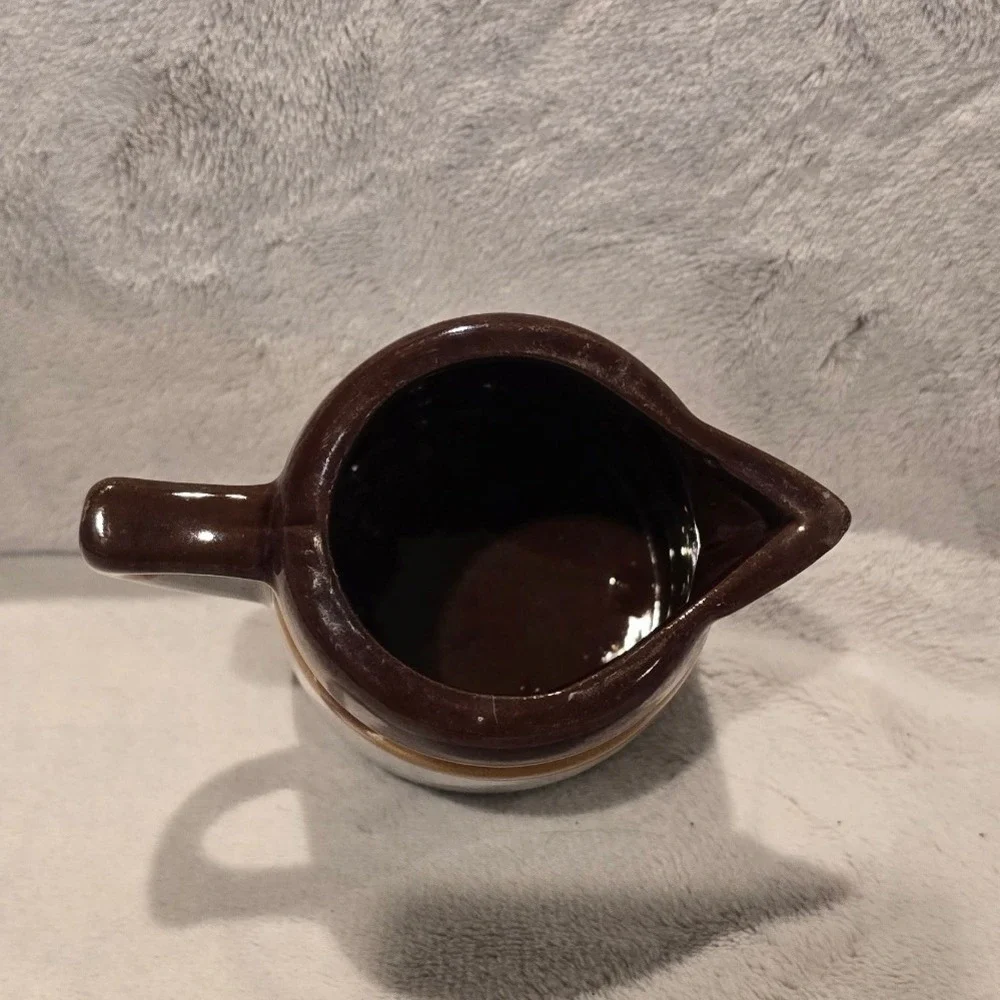Vintage Stoneware 3/4 Cup Measuring Pitcher Creamer Brown Tan Cream Farmhouse
